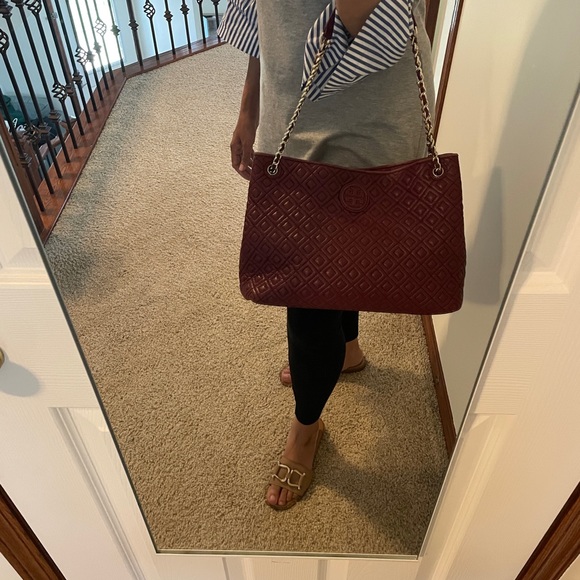 Authentic Maroon Tory Burch Tote - Picture 8 of 9